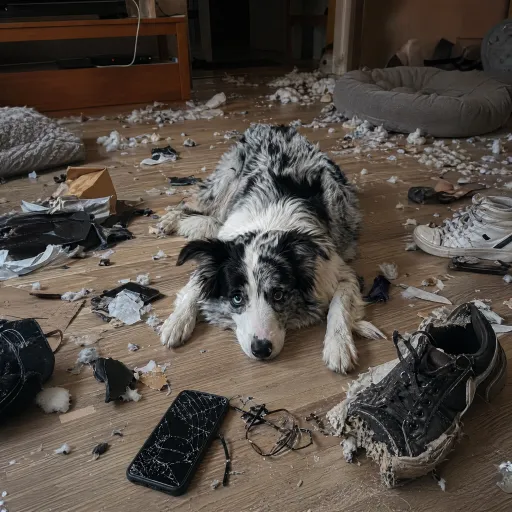 A guilty-looking dog on the couch